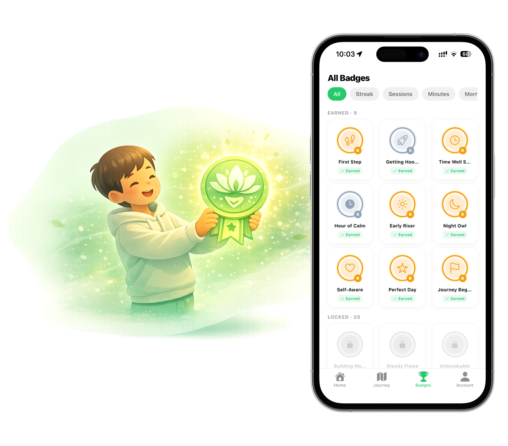 RelaxFrens badges - earn achievements as you build better sleep habits