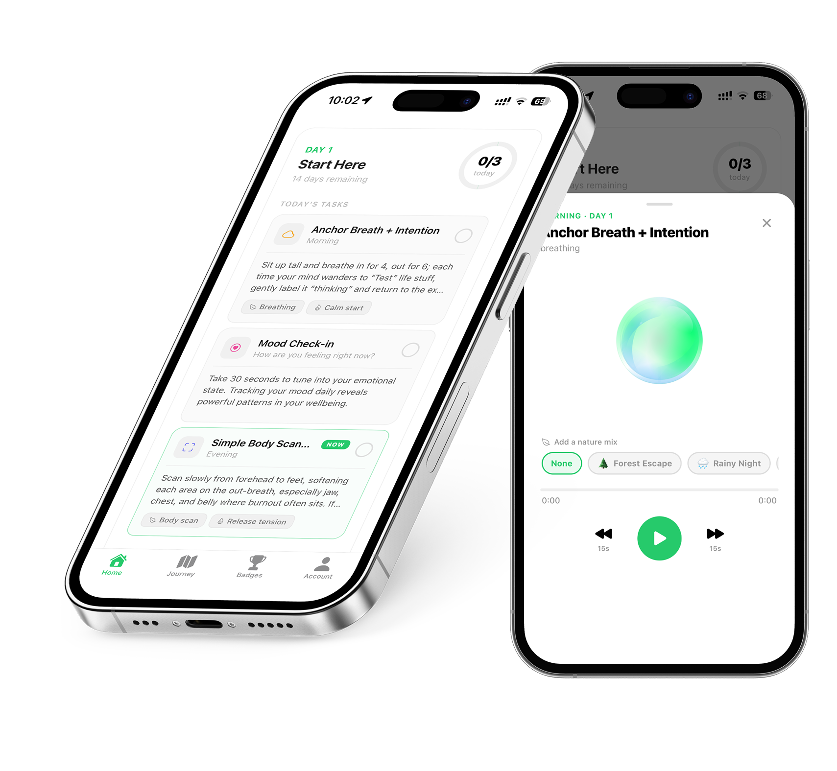 RelaxFrens sleep meditation app showing personalized meditation, nature sounds, and guided sleep sessions